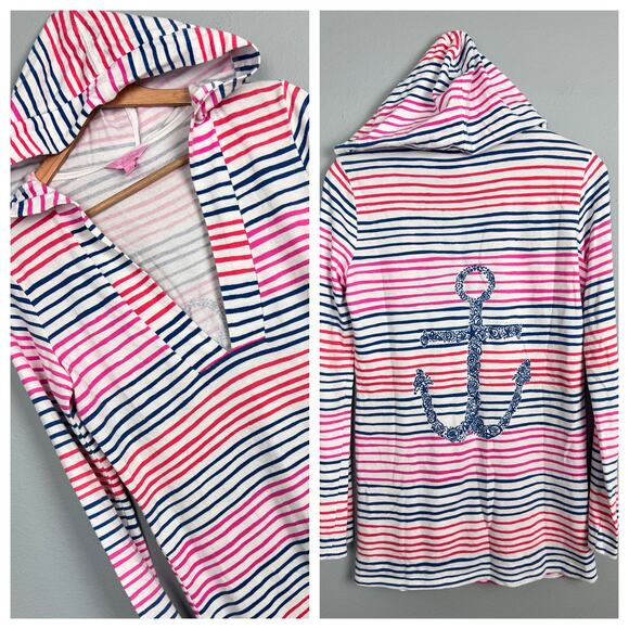 Lilly Pulitzer Women's S Hooded Tunic Top Striped Anchor Nautical Beach Cover Up - Picture 12 of 12
